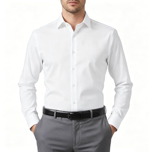 Men's Solid Stretch Fabric Button Down Long Sleeve Collared