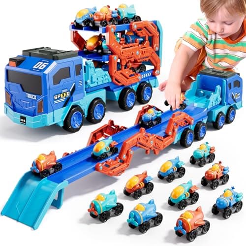 10-in-1 Space Truck Race Track Set with 9 Cars