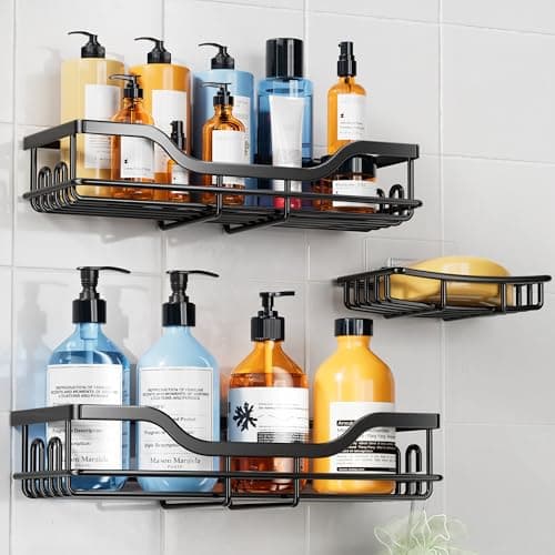 3 Adhesive Shower Caddies with Soap Holder