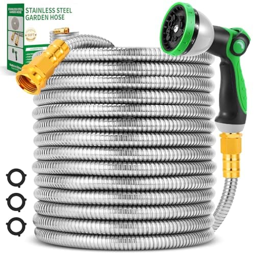 50ft Stainless Steel Metal Garden Hose With 10-Function