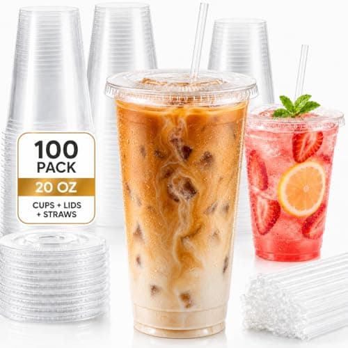 100 20oz Plastic Cups with Lids and Straws