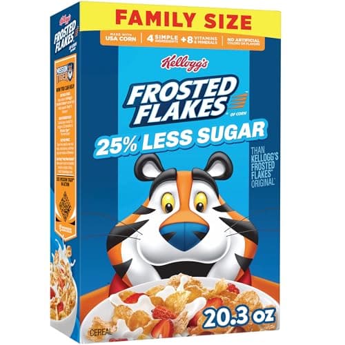 2 Family Size Boxes Kellogg's Frosted Flakes 25% Less Sugar