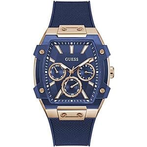 GUESS Rose Gold-Tone and Blue Silicone Multifunction Watch