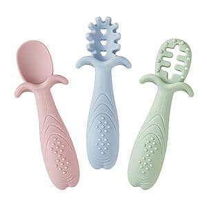 KINGSTONE 3-Pack Silicone Self-Feeding Baby Spoons