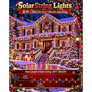 OZS 4-Pack 156-Ft Solar Christmas String Lights