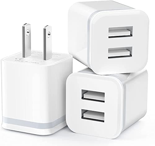 3-Pack 2.1A/5V Dual Port USB Type C Cube Power Charger