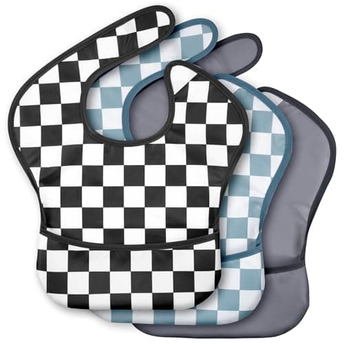3 Waterproof Baby Feeding Bibs with Catch-All Pockets (10