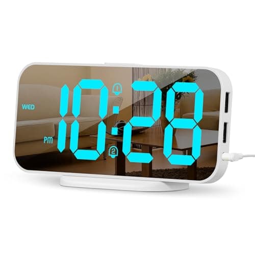 Big Mirror Display Digital Alarm Clock with Dual USB Charger