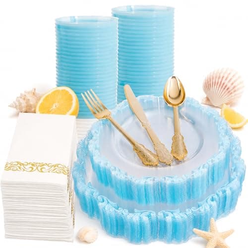 175 Piece Clear And Blue Dinnerware Set