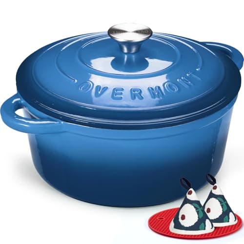 7-Qt Overmont Enameled Cast Iron Dutch Oven W/ Lid & Cotton